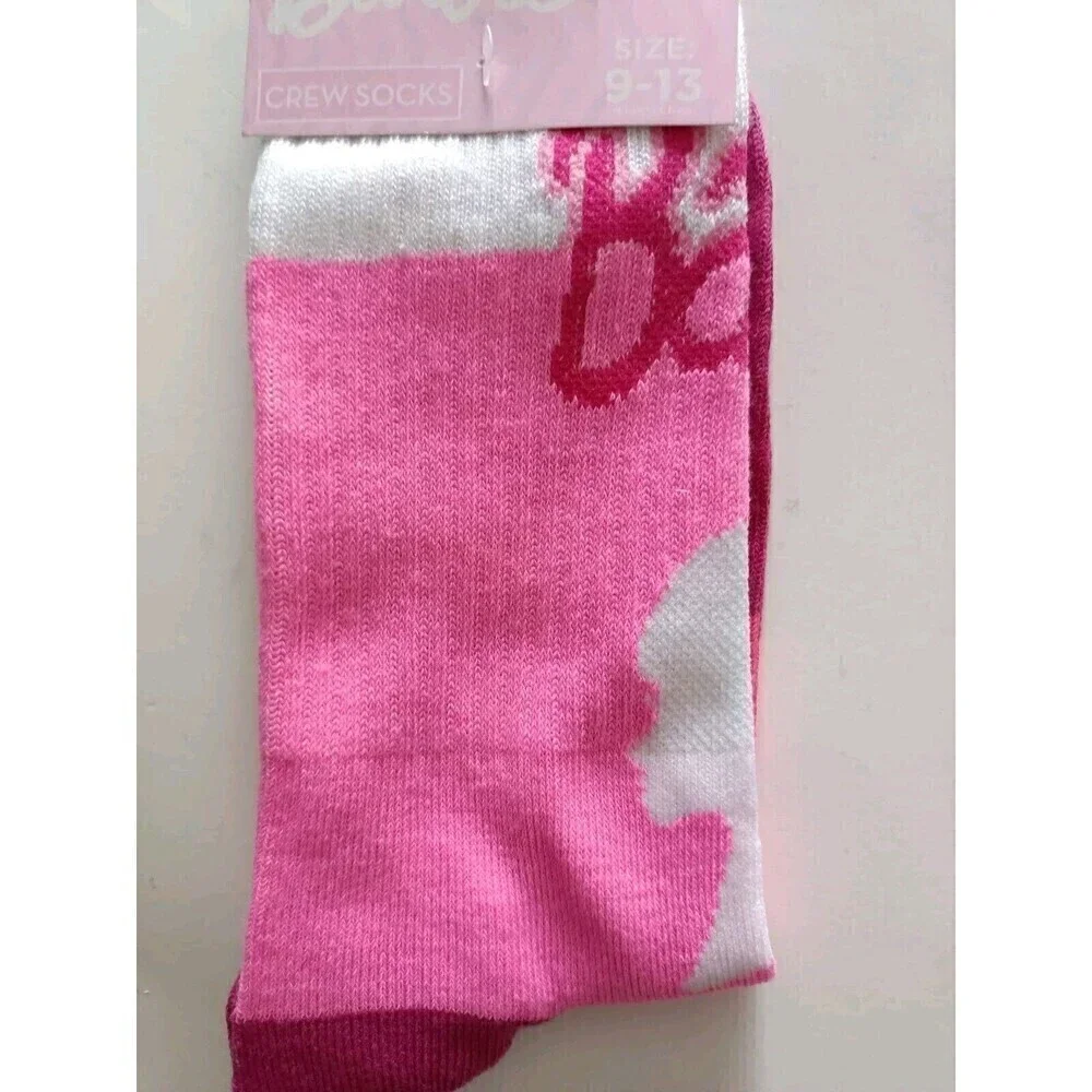 Mattel Barbie Logos Themed Crew Socks 2-Pack Pink Size 9-13 Women New Barbicorel